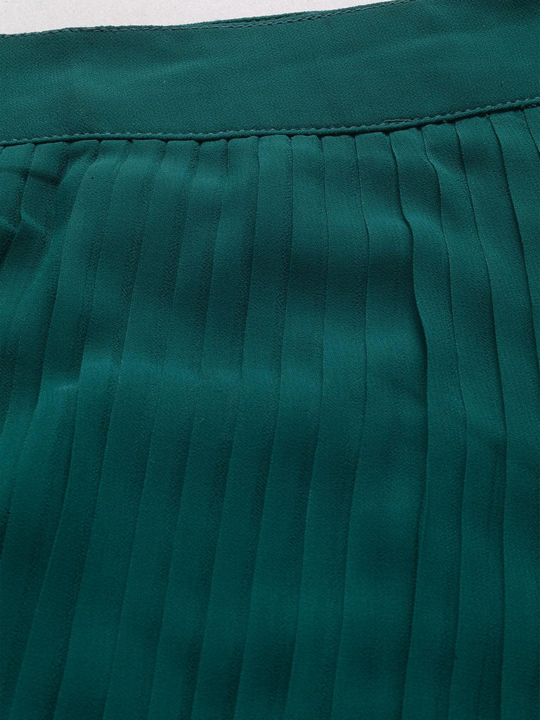 Women Green Pleated Womens Skirts-Skirts-StyleQuotient