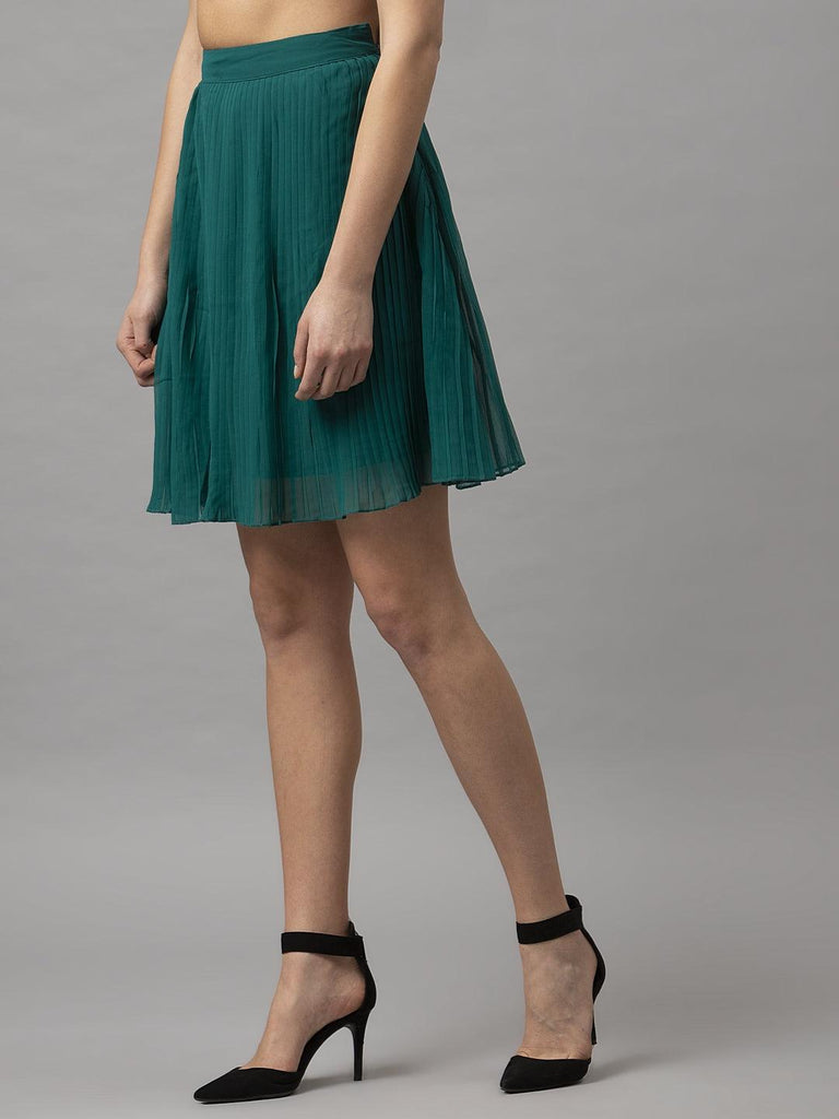 Women Green Pleated Womens Skirts-Skirts-StyleQuotient
