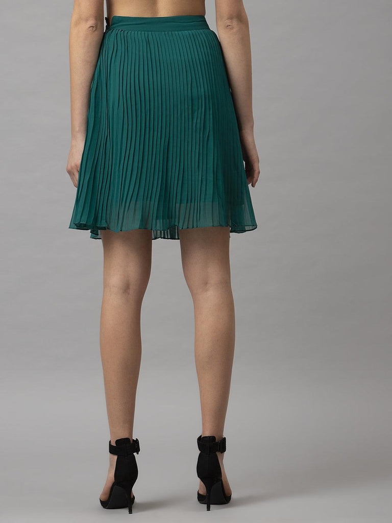 Women Green Pleated Womens Skirts-Skirts-StyleQuotient