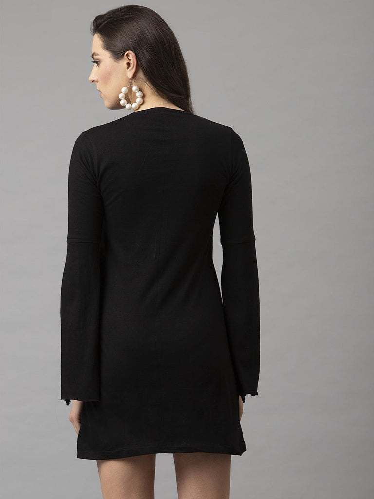 Women Black V-neck Jersey Dress-Dresses-StyleQuotient