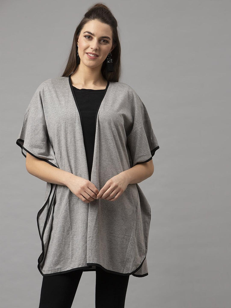 Women Grey Mélange Knit Casual Cardigan-Shrug-StyleQuotient