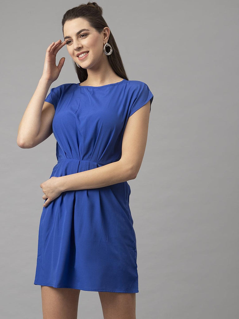 Women Blue Cap Sleeves Casual Dresses-Dresses-StyleQuotient