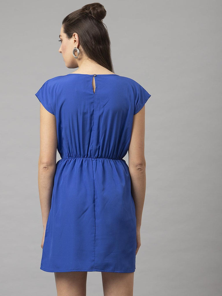 Women Blue Cap Sleeves Casual Dresses-Dresses-StyleQuotient