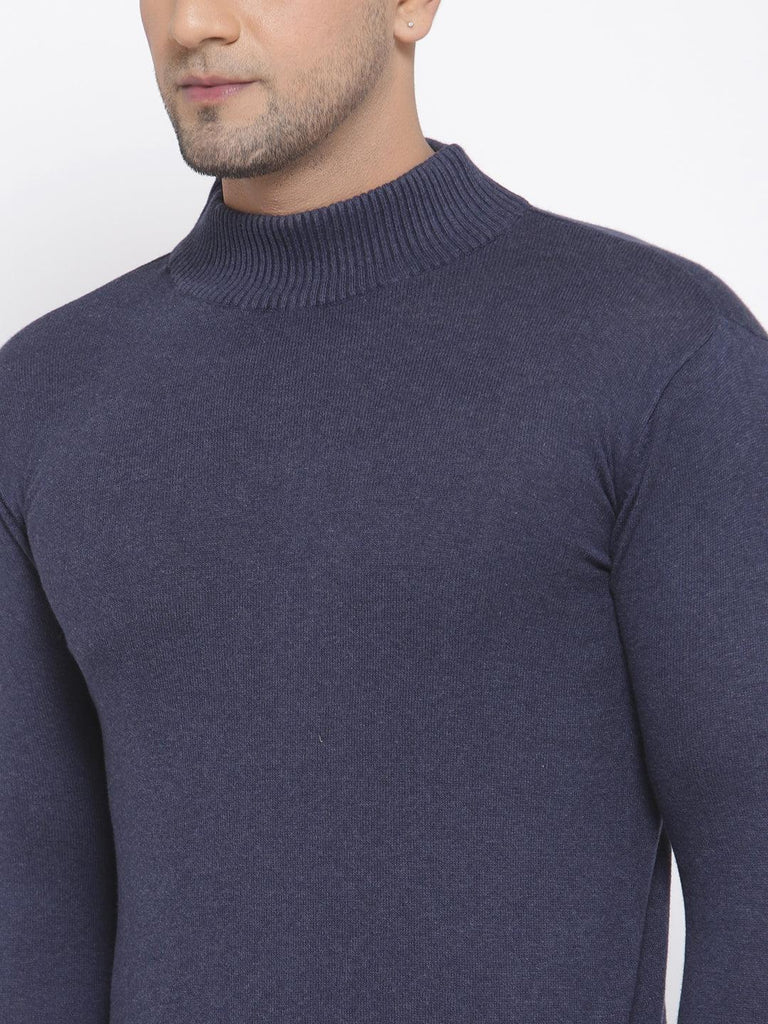Style Quotient Men Solid Dark Blue Knitted Regular Sweatshirt-Men's Sweaters-StyleQuotient