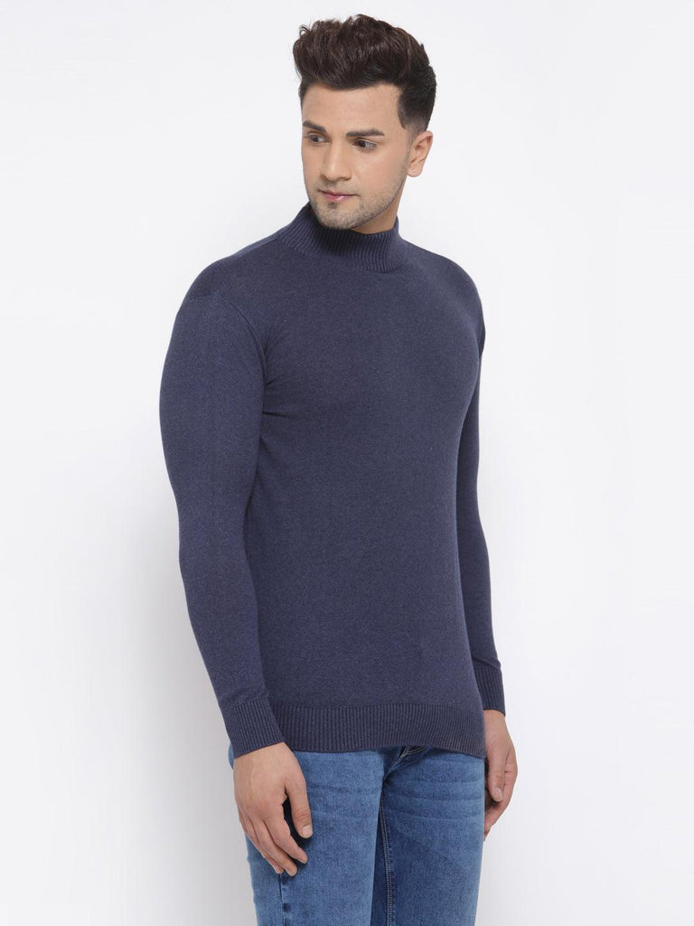 Style Quotient Men Solid Dark Blue Knitted Regular Sweatshirt-Men's Sweaters-StyleQuotient