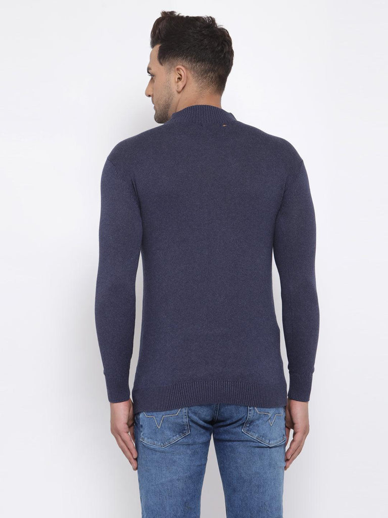 Style Quotient Men Solid Dark Blue Knitted Regular Sweatshirt-Men's Sweaters-StyleQuotient