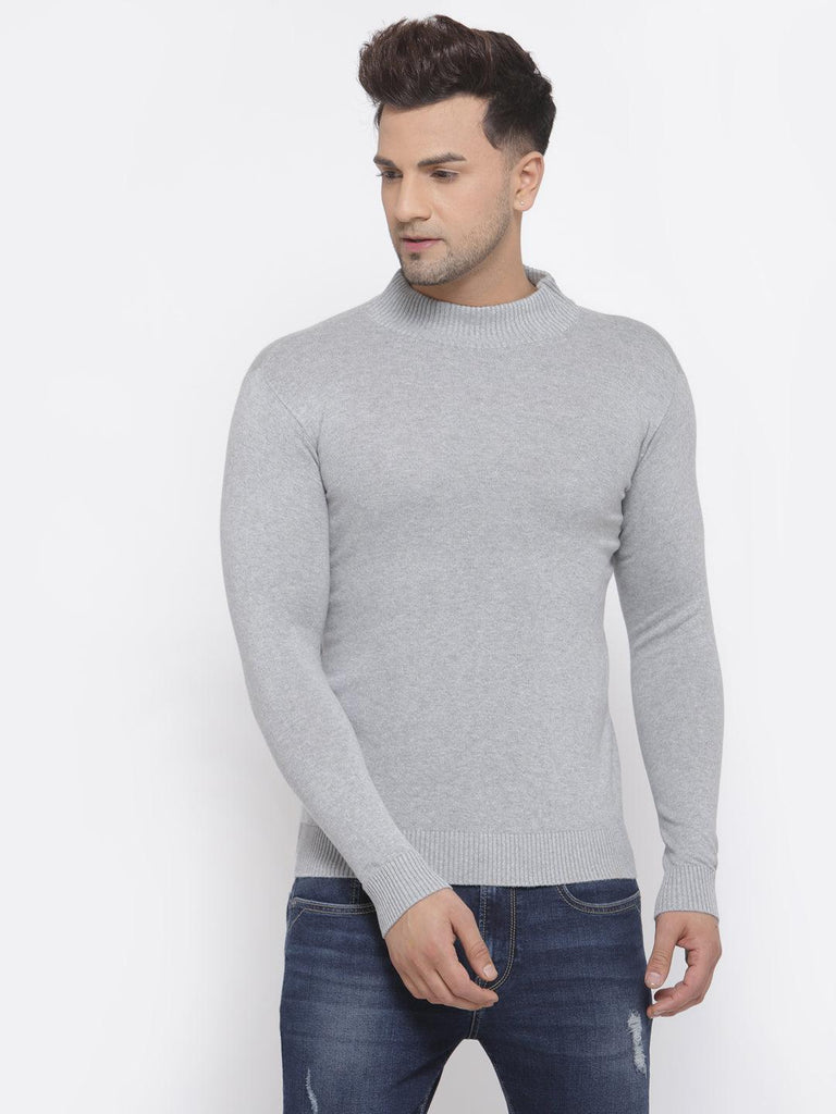 Style Quotient Men Solid Grey Knitted Regular Sweatshirt-Men's Sweaters-StyleQuotient