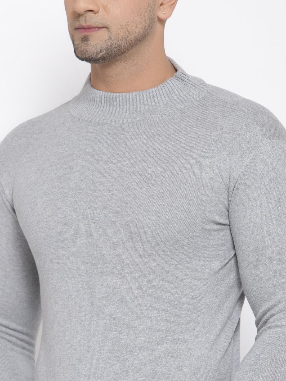 Style Quotient Men Solid Grey Knitted Regular Sweatshirt-Men's Sweaters-StyleQuotient