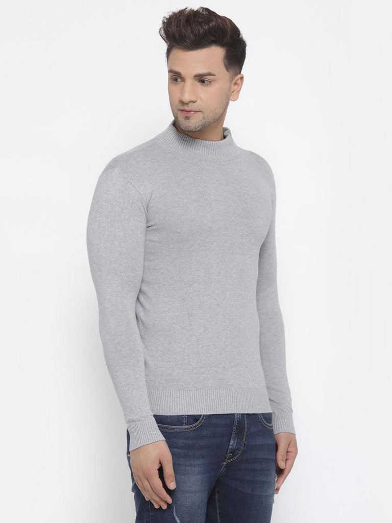 Style Quotient Men Solid Grey Knitted Regular Sweatshirt-Men's Sweaters-StyleQuotient