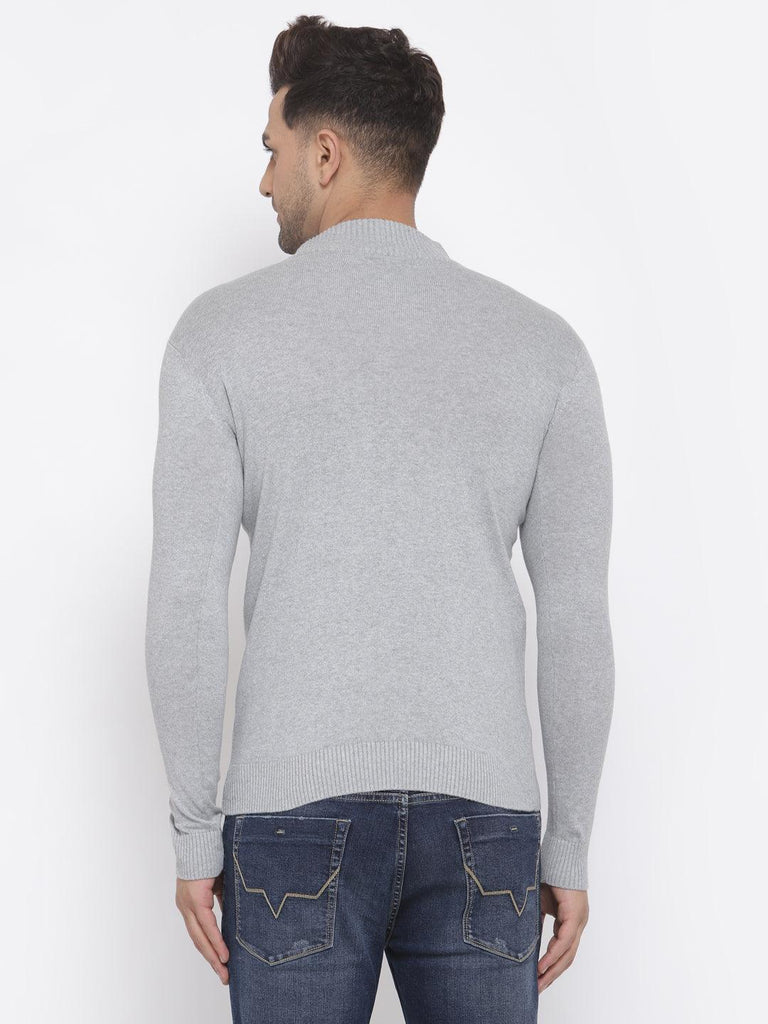 Style Quotient Men Solid Grey Knitted Regular Sweatshirt-Men's Sweaters-StyleQuotient