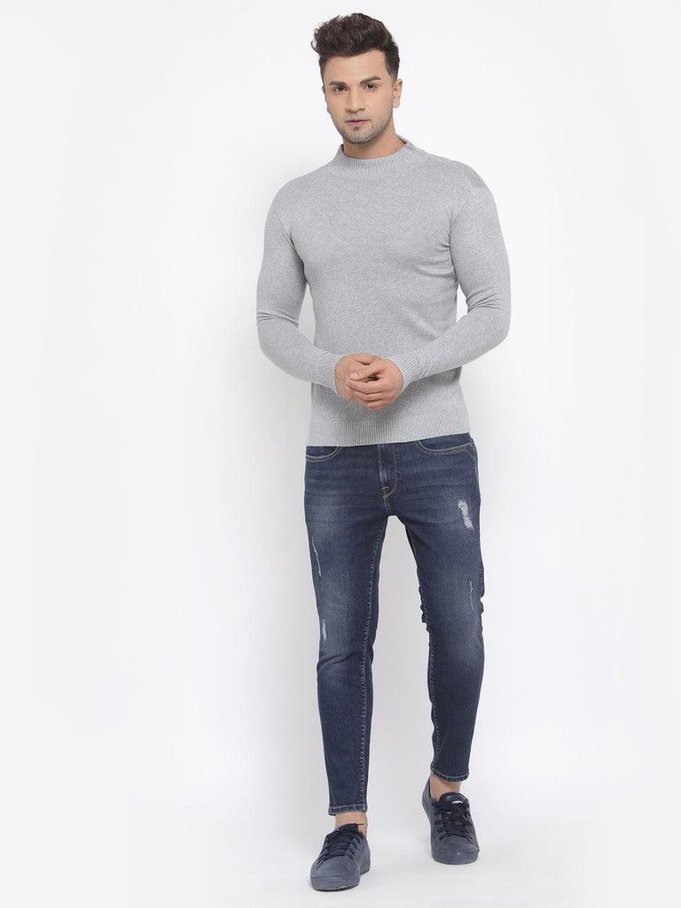 Style Quotient Men Solid Grey Knitted Regular Sweatshirt-Men's Sweaters-StyleQuotient