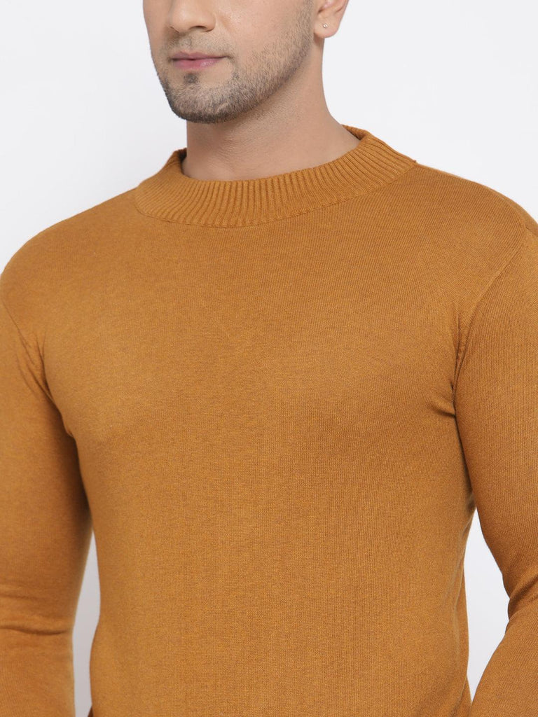 Style Quotient Men Solid Brown Knitted Regular Sweatshirt-Men's Sweaters-StyleQuotient
