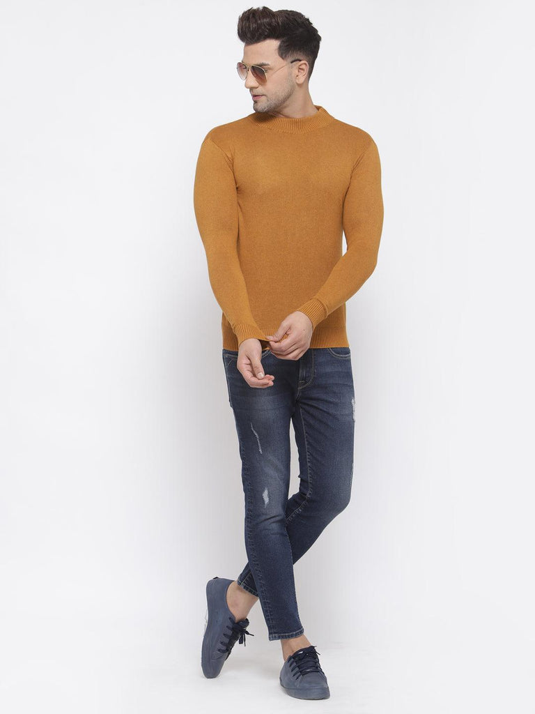 Style Quotient Men Solid Brown Knitted Regular Sweatshirt-Men's Sweaters-StyleQuotient