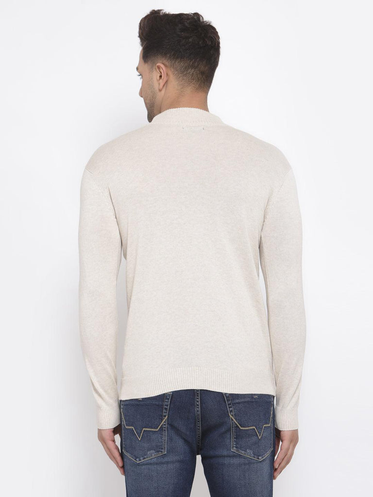 Style Quotient Men Solid Off White Knitted Regular Sweatshirt-Men's Sweaters-StyleQuotient