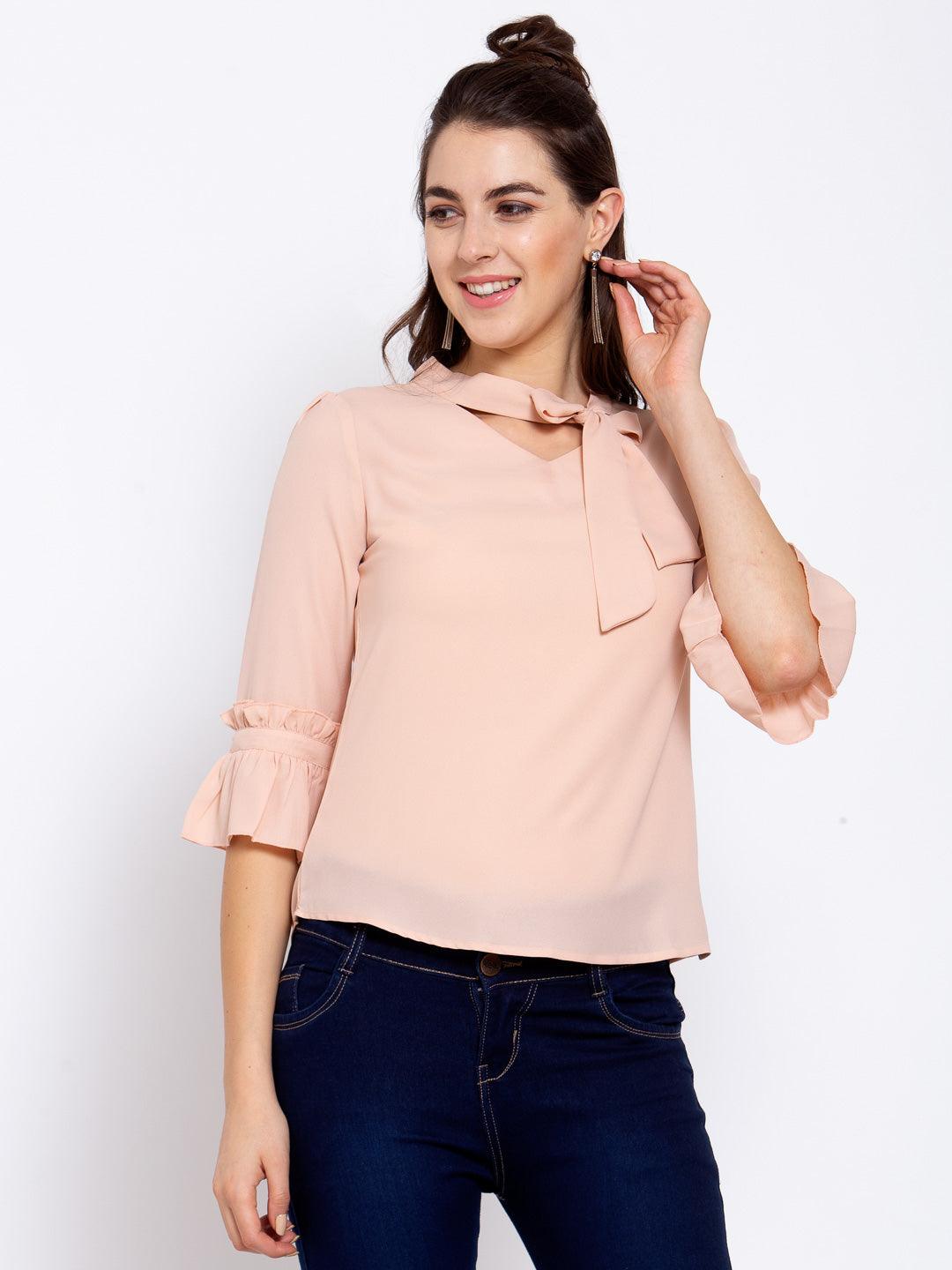 Style Quotient Women Solid Nude Polymoss Regular smart casual Top-Tops-StyleQuotient