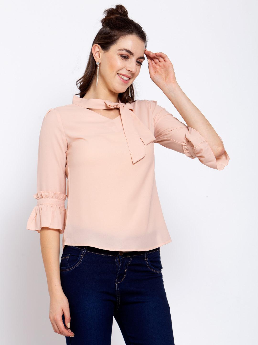 Style Quotient Women Solid Nude Polymoss Regular smart casual Top-Tops-StyleQuotient