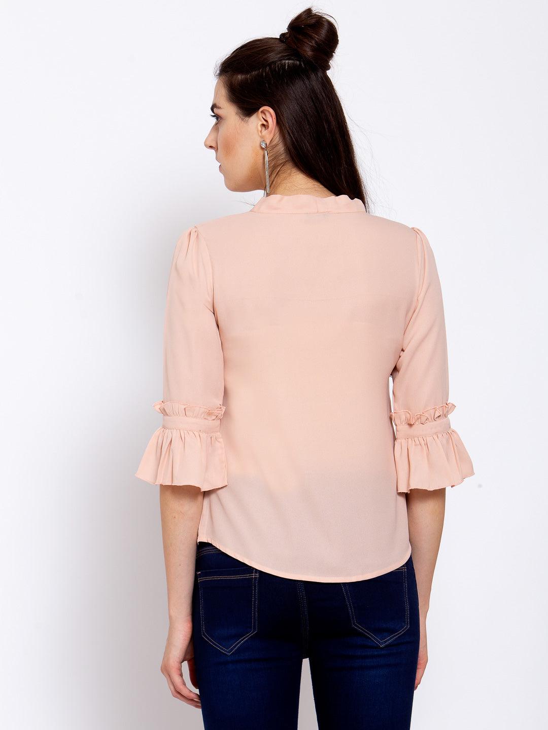 Style Quotient Women Solid Nude Polymoss Regular smart casual Top-Tops-StyleQuotient