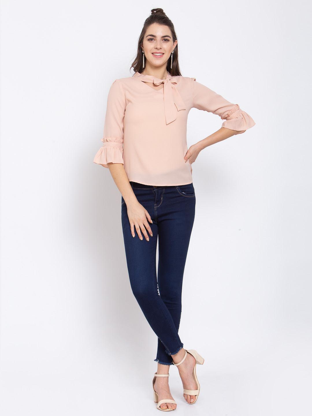 Style Quotient Women Solid Nude Polymoss Regular smart casual Top-Tops-StyleQuotient