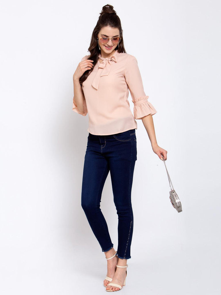 Style Quotient Women Solid Nude Polymoss Regular smart casual Top-Tops-StyleQuotient