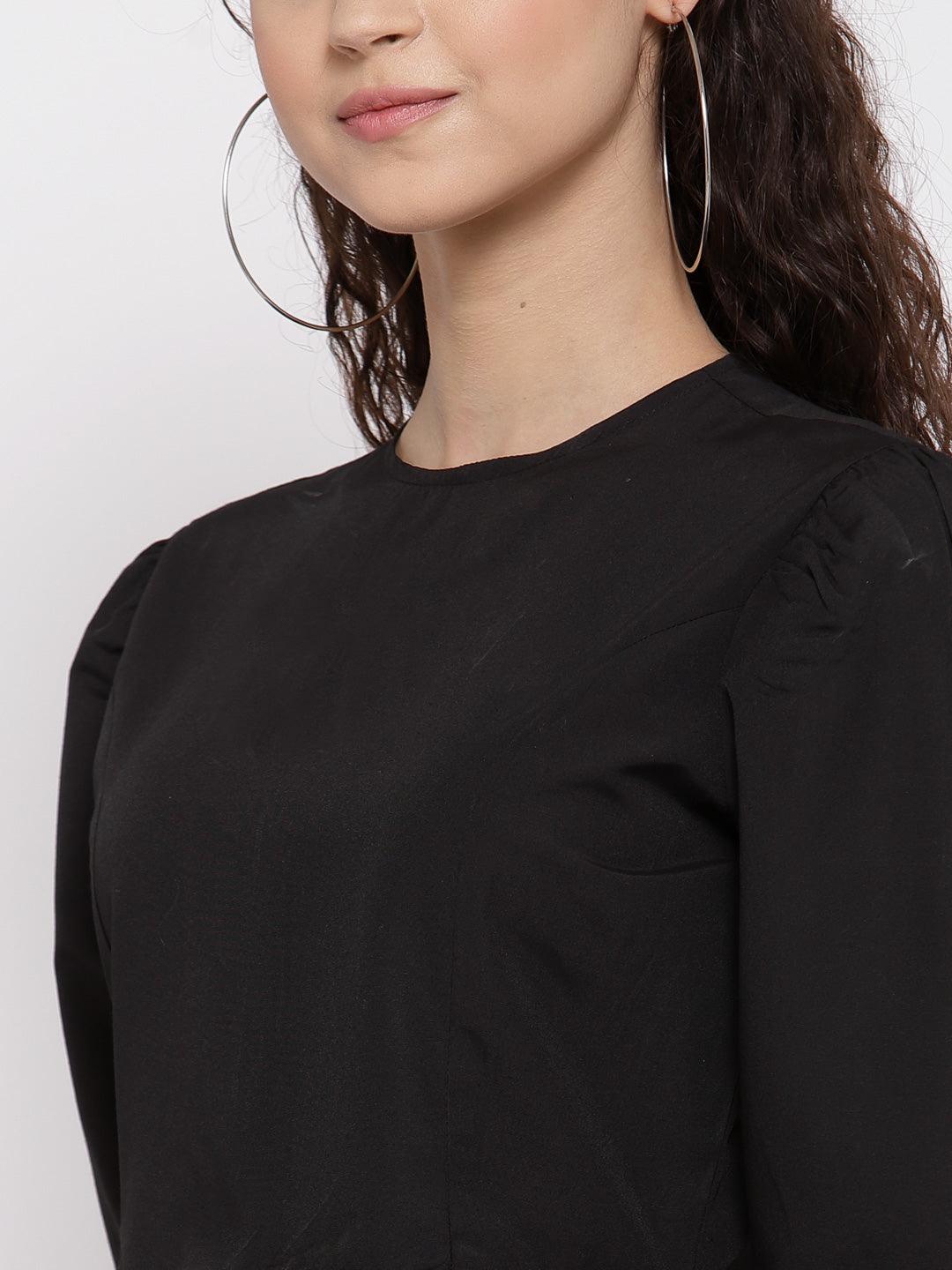 Women Black Top With High Round Neck-Tops-StyleQuotient