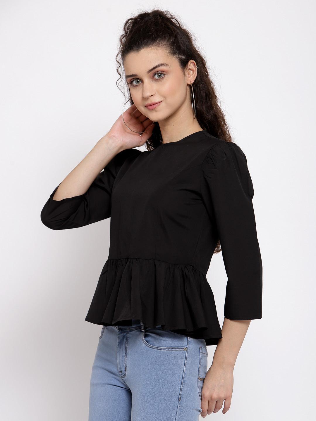 Women Black Top With High Round Neck-Tops-StyleQuotient