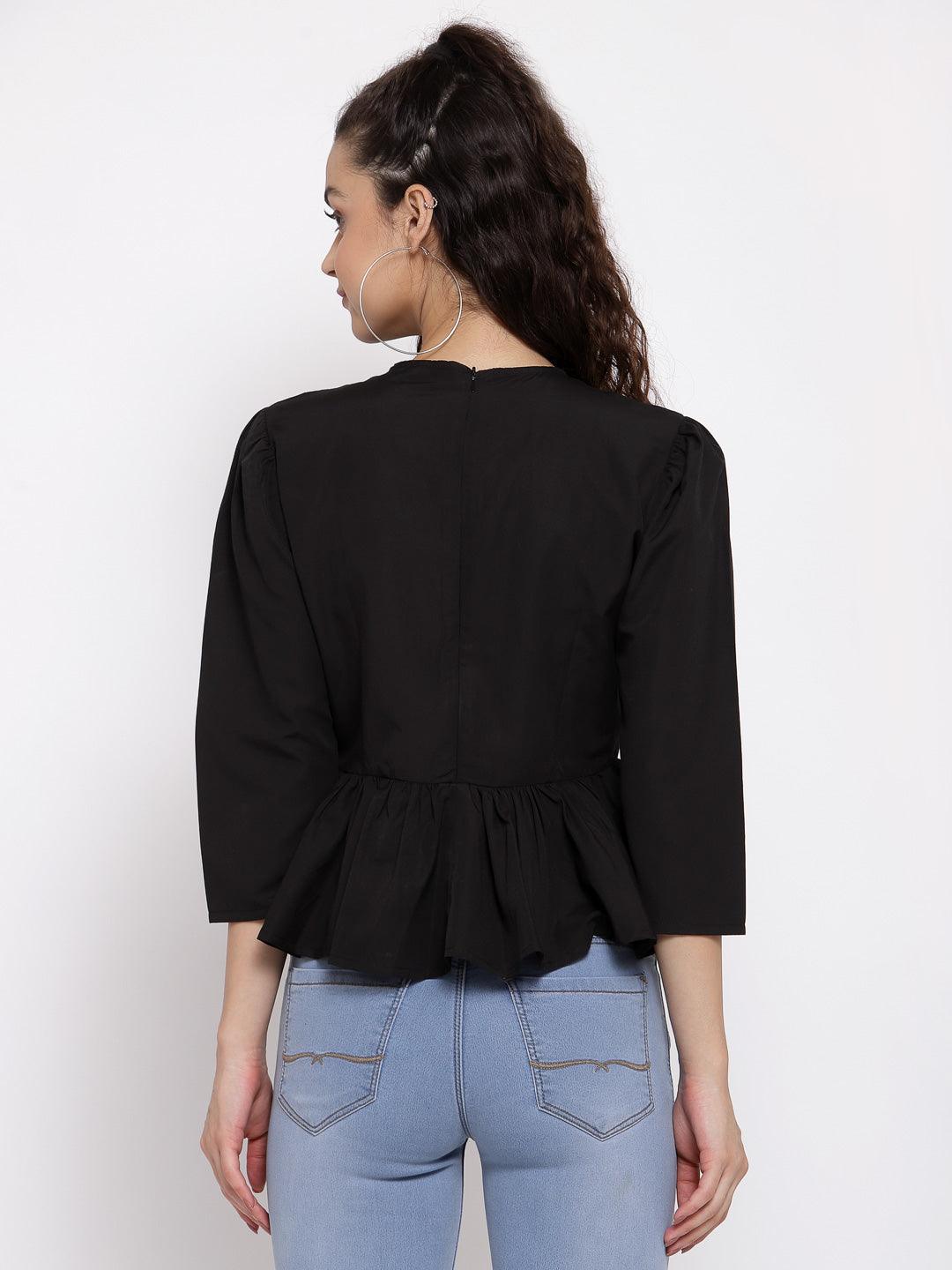 Women Black Top With High Round Neck-Tops-StyleQuotient