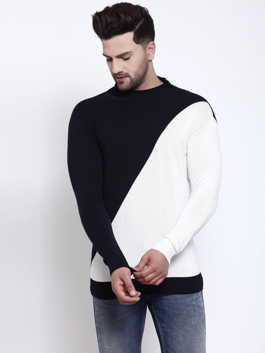 Mens Navy Blue Solid Sweaters-Men's Sweaters-StyleQuotient