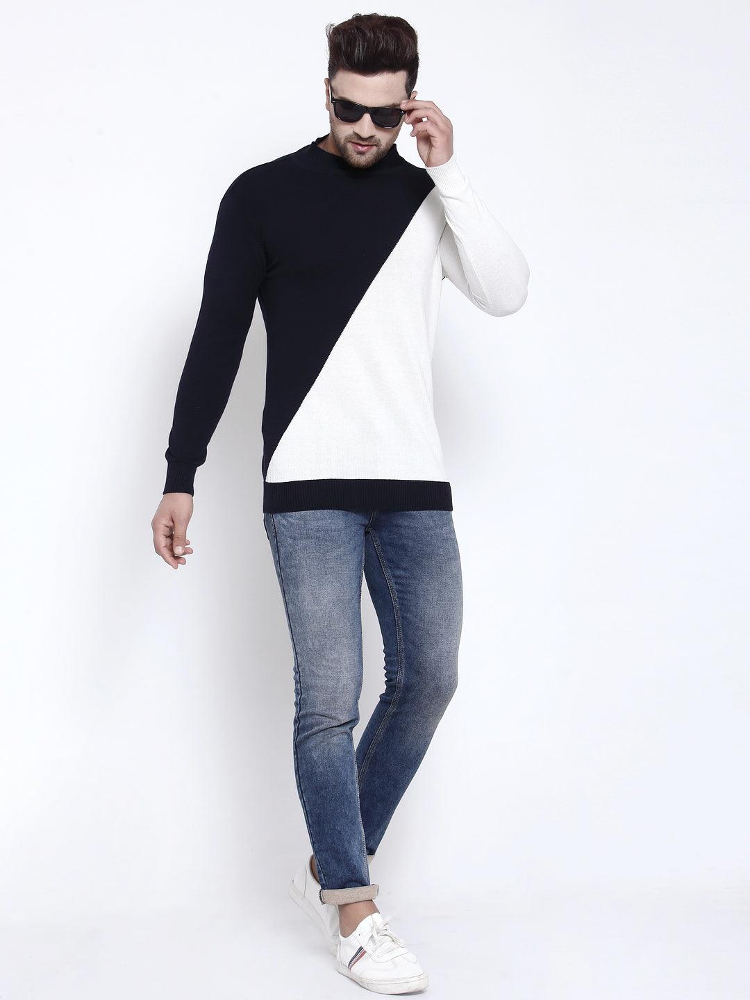 Mens Navy Blue Solid Sweaters-Men's Sweaters-StyleQuotient