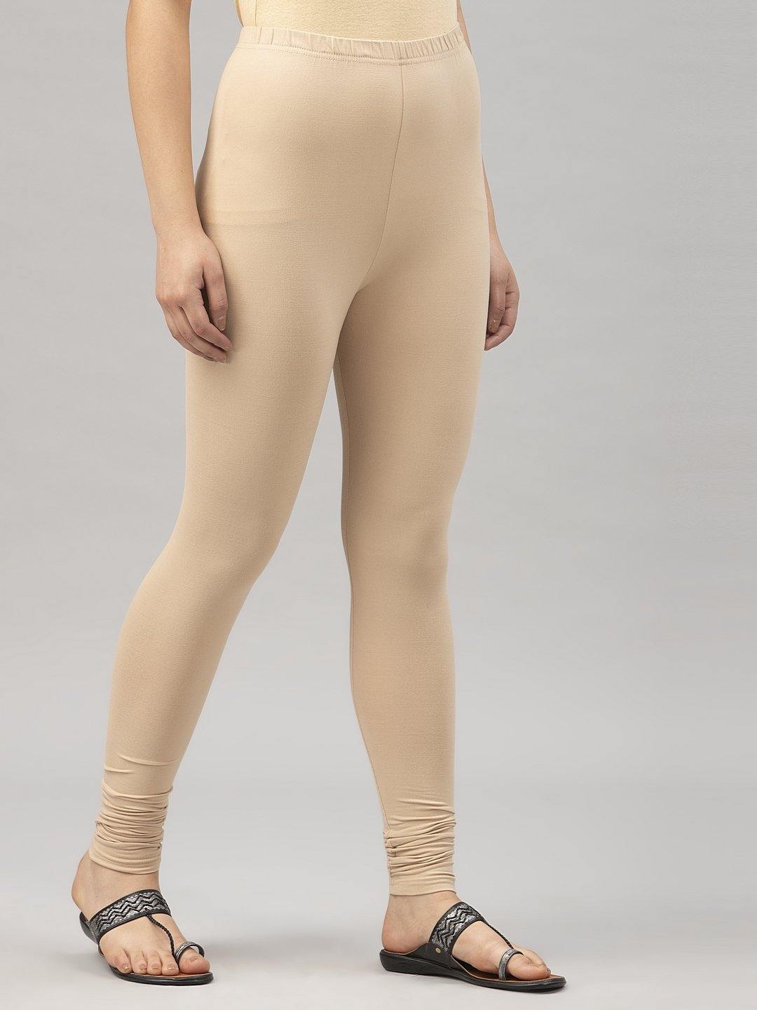 Women Beige Solid Ankle Length Leggings-Leggings-StyleQuotient