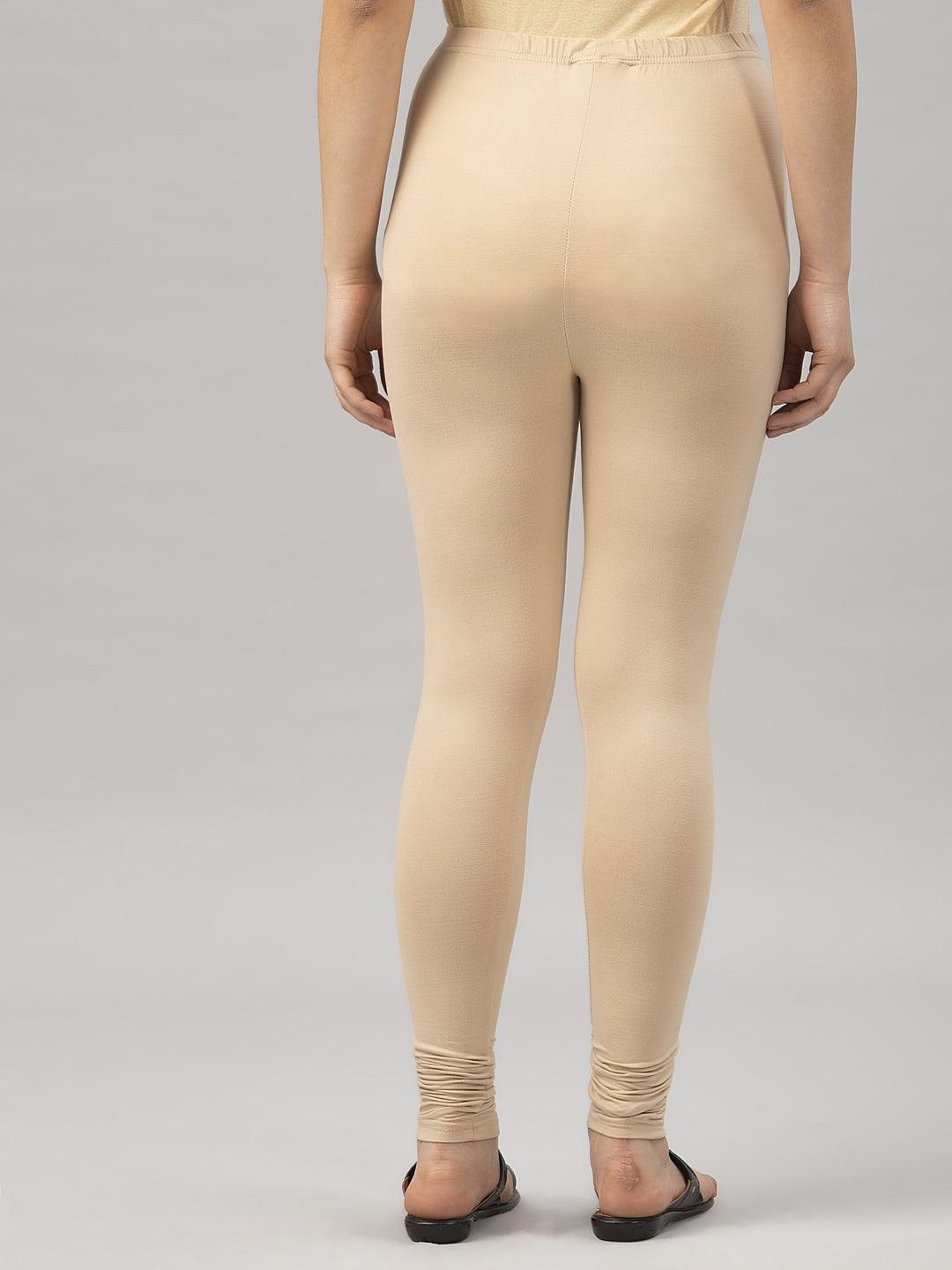 Women Beige Solid Ankle Length Leggings-Leggings-StyleQuotient