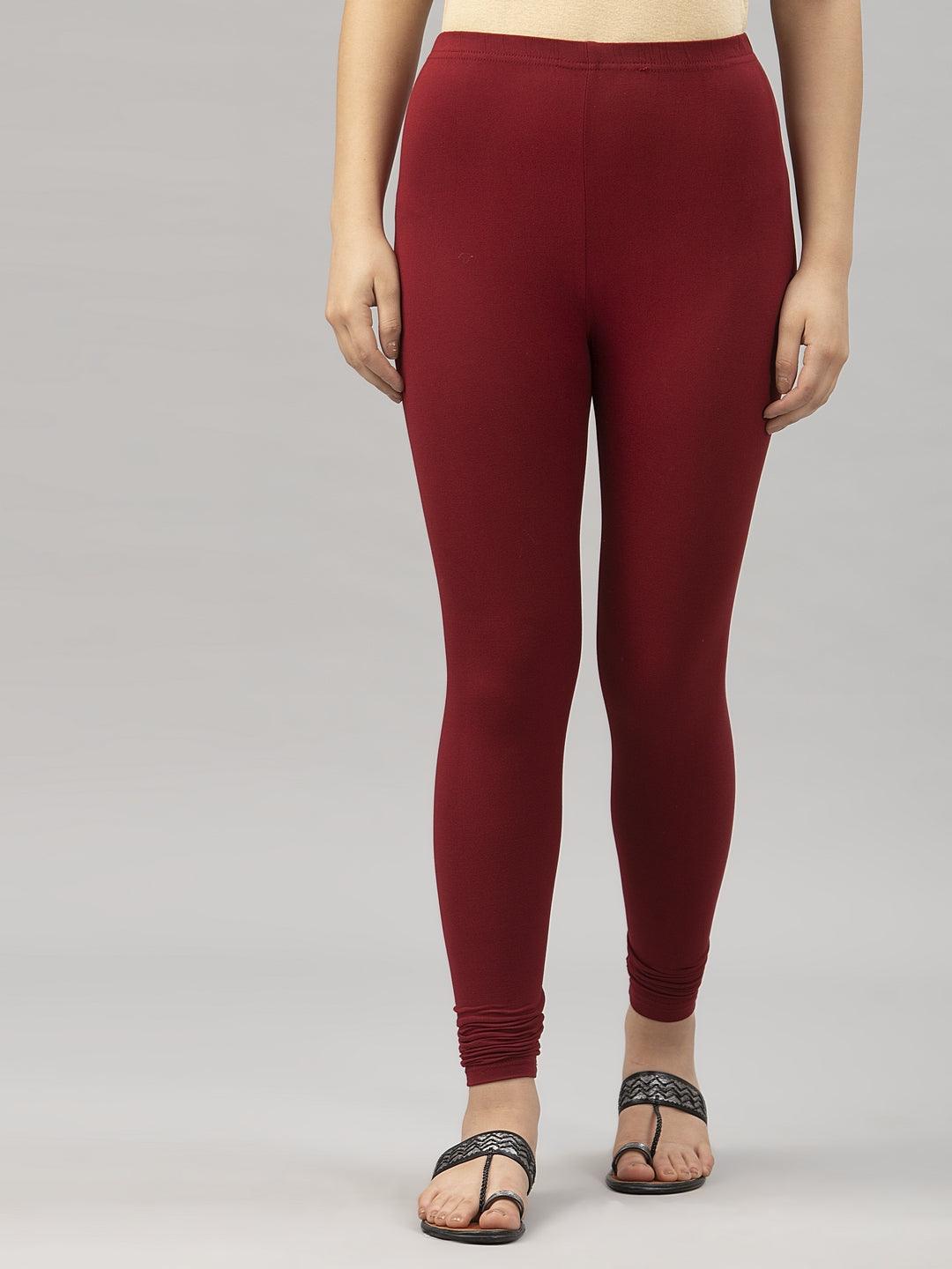 Women Maroon Solid Ankle Length Leggings-Leggings-StyleQuotient