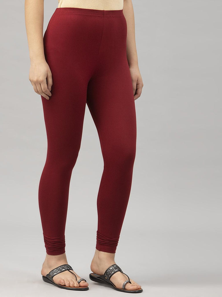 Women Maroon Solid Ankle Length Leggings-Leggings-StyleQuotient