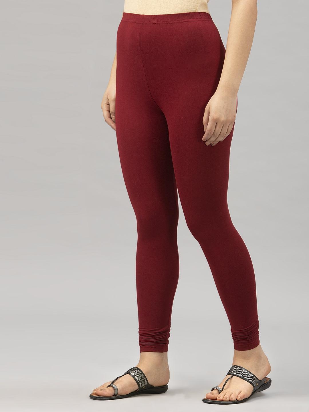 Women Maroon Solid Ankle Length Leggings-Leggings-StyleQuotient