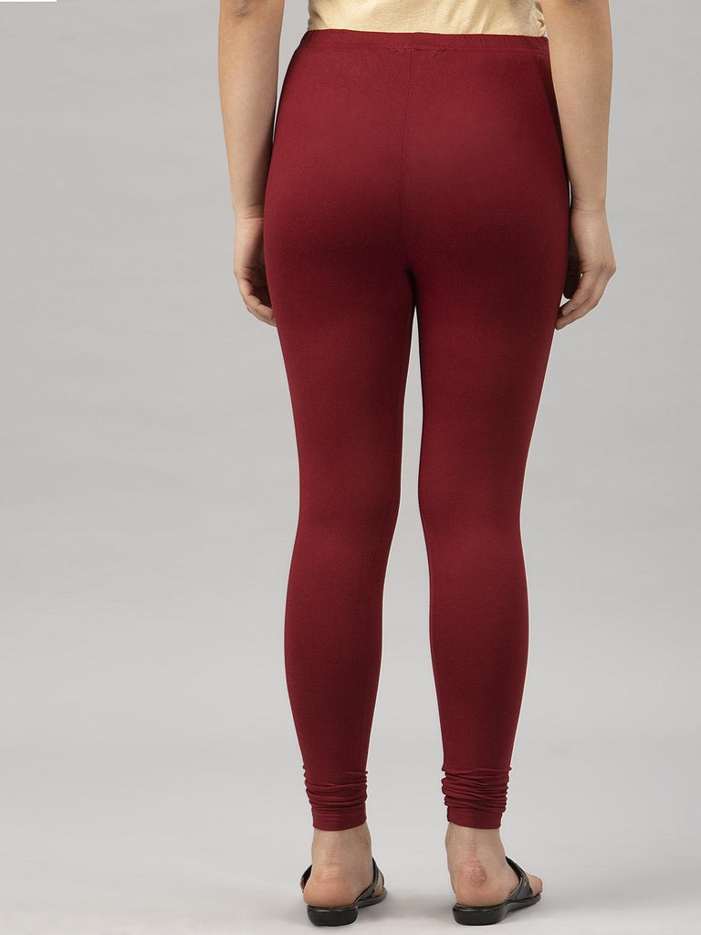 Women Maroon Solid Ankle Length Leggings-Leggings-StyleQuotient