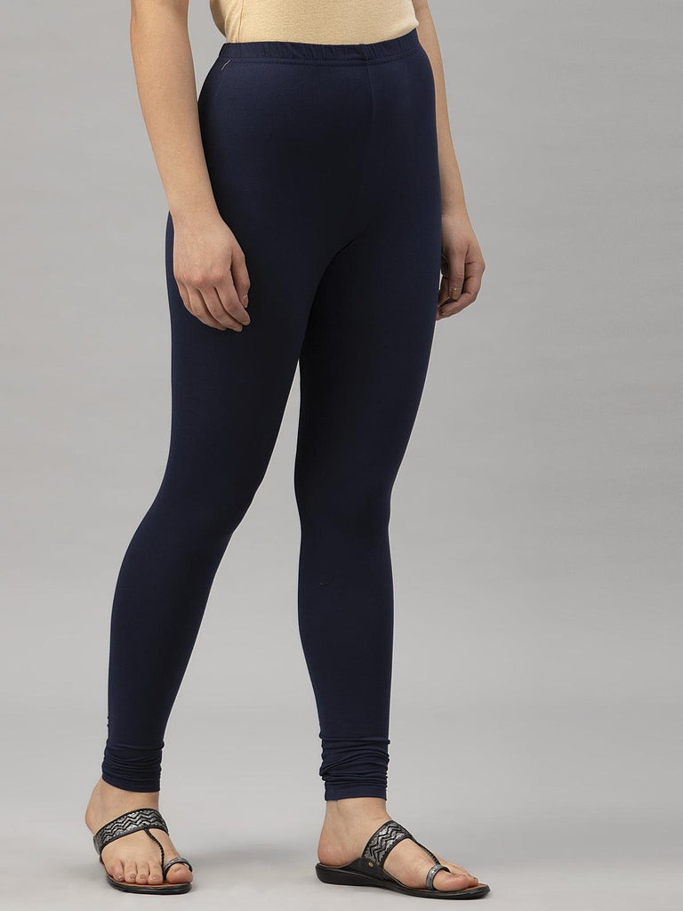 Women Navy Solid Ankle Length Leggings-Leggings-StyleQuotient