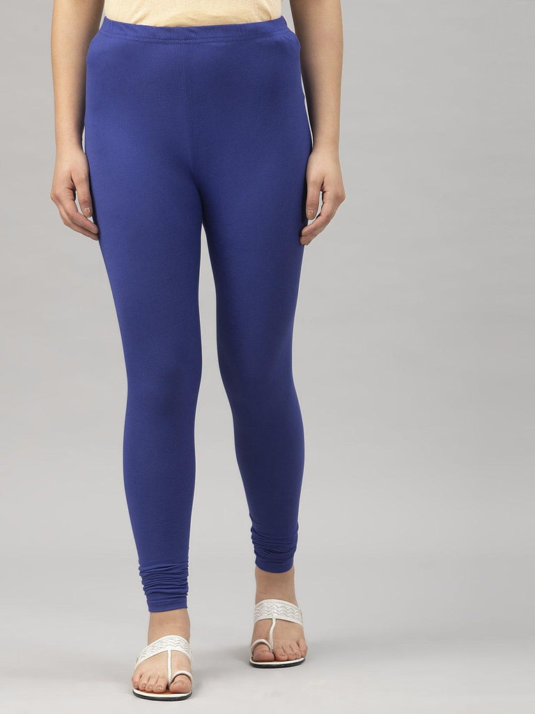 Women Royal Blue Solid Ankle Length Leggings-Leggings-StyleQuotient