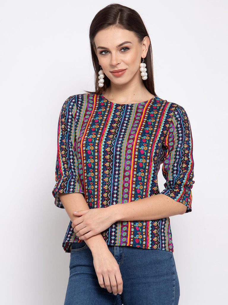 Style Quotient Women Multi Ethnic Printed Polyester Smart Casual Top-Tops-StyleQuotient