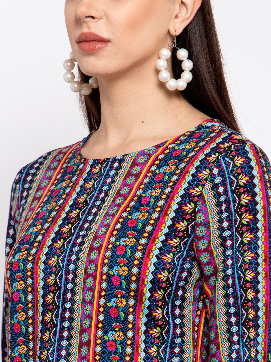 Style Quotient Women Multi Ethnic Printed Polyester Smart Casual Top-Tops-StyleQuotient