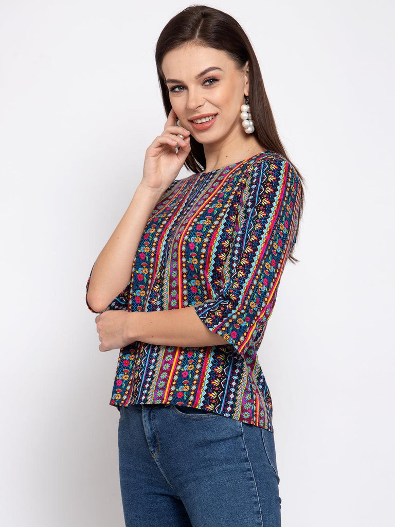 Style Quotient Women Multi Ethnic Printed Polyester Smart Casual Top-Tops-StyleQuotient