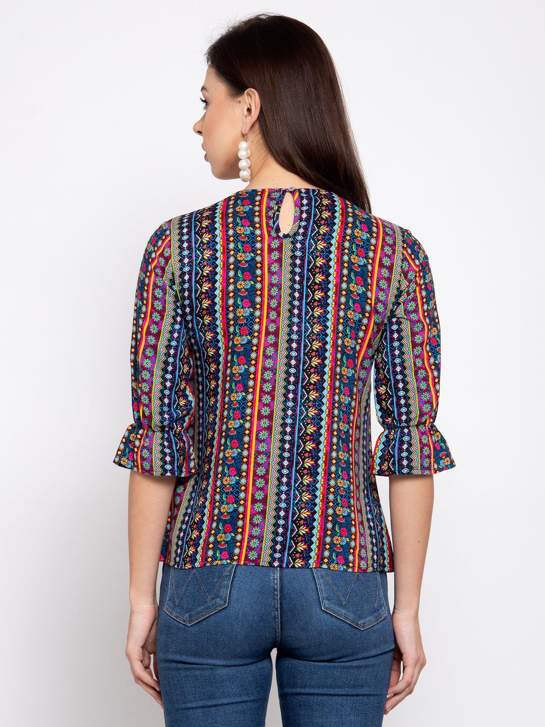 Style Quotient Women Multi Ethnic Printed Polyester Smart Casual Top-Tops-StyleQuotient