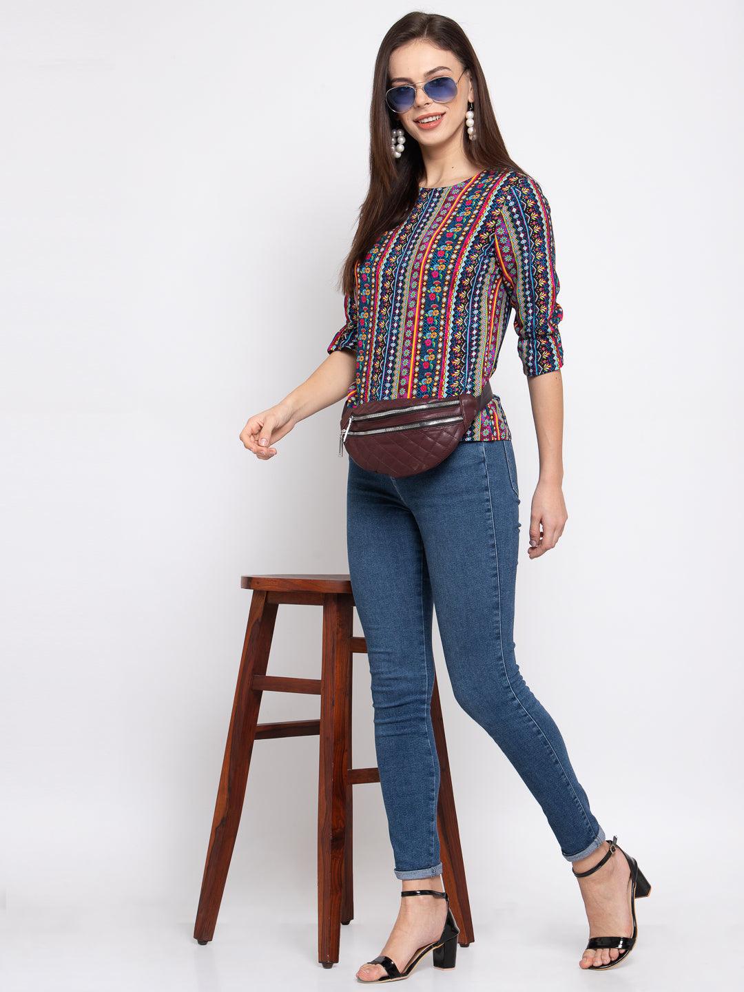 Style Quotient Women Multi Ethnic Printed Polyester Smart Casual Top-Tops-StyleQuotient