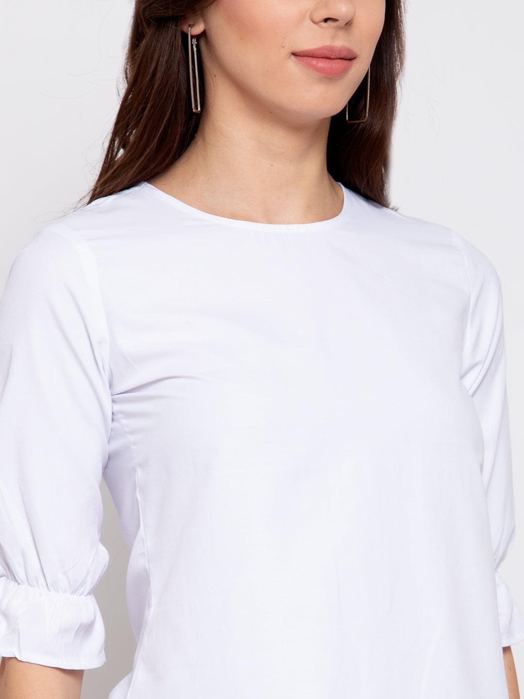 Style Quotient Women Solid White Polyester Smart Casual Top-Tops-StyleQuotient