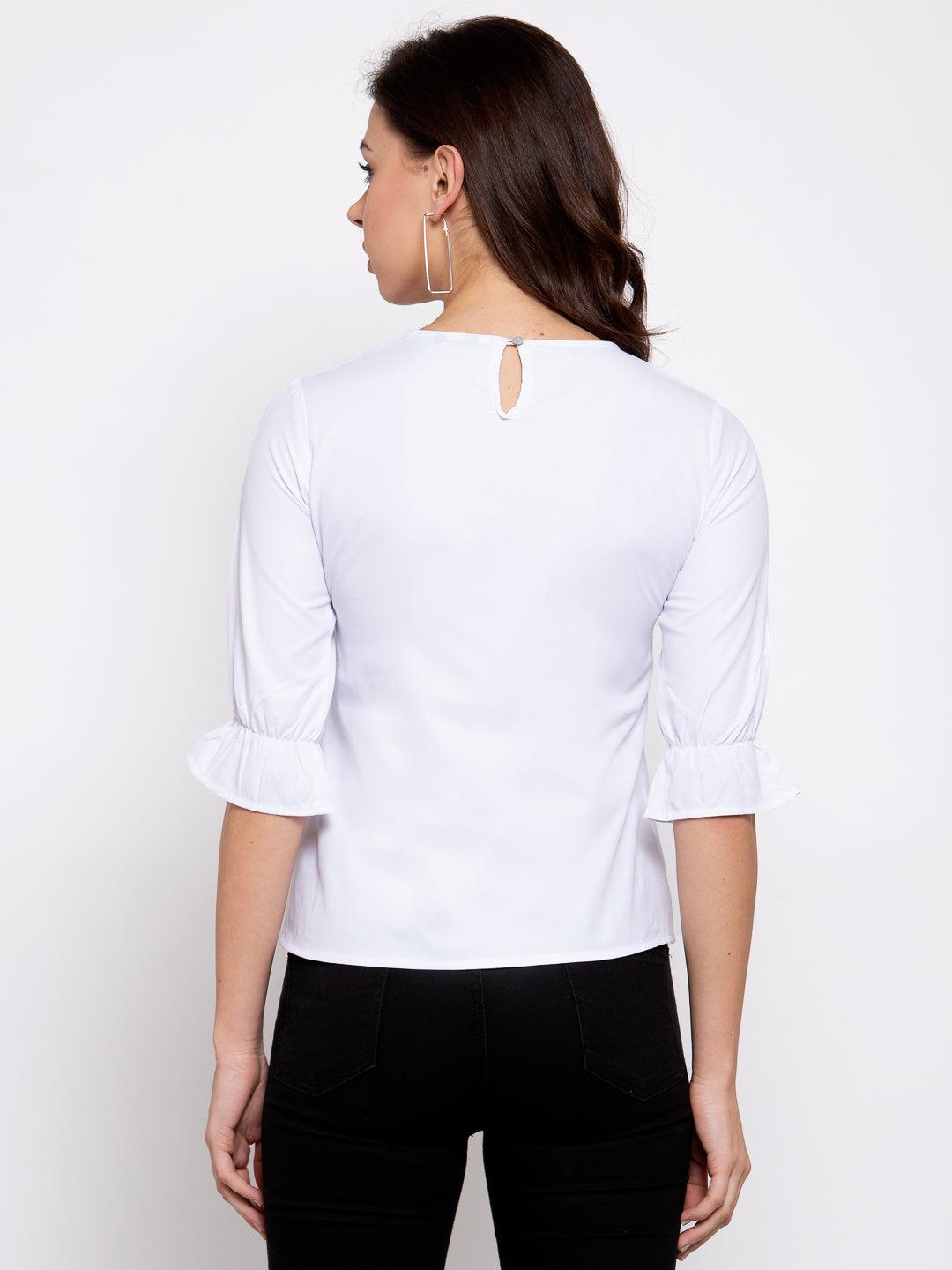 Style Quotient Women Solid White Polyester Smart Casual Top-Tops-StyleQuotient