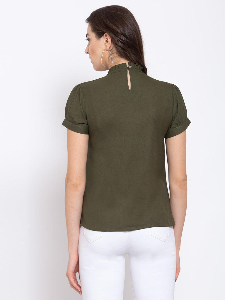 Style Quotient Women Solid Olive Polyester Regular Smart Casual Top-Tops-StyleQuotient