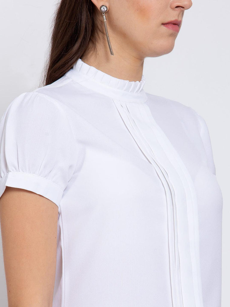 Style Quotient Women Solid White Polyester Regular Smart Casual Top-Tops-StyleQuotient