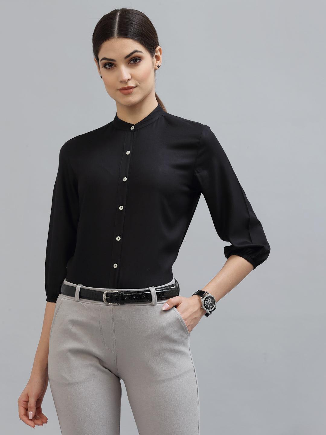 Style Quotient Women Solid Black Viscose Rayon Formal Shirt-Shirts-StyleQuotient