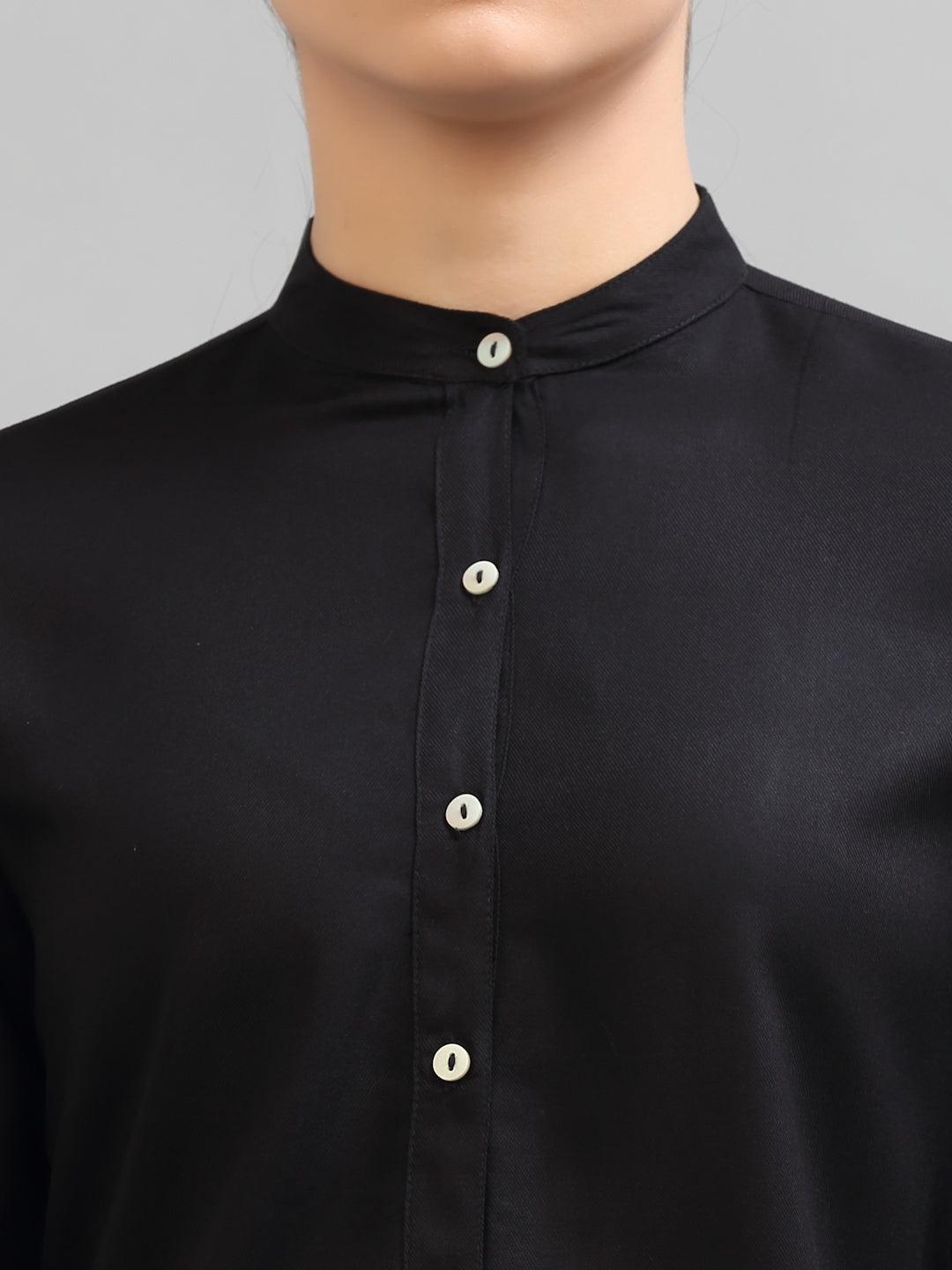 Style Quotient Women Solid Black Viscose Rayon Formal Shirt-Shirts-StyleQuotient