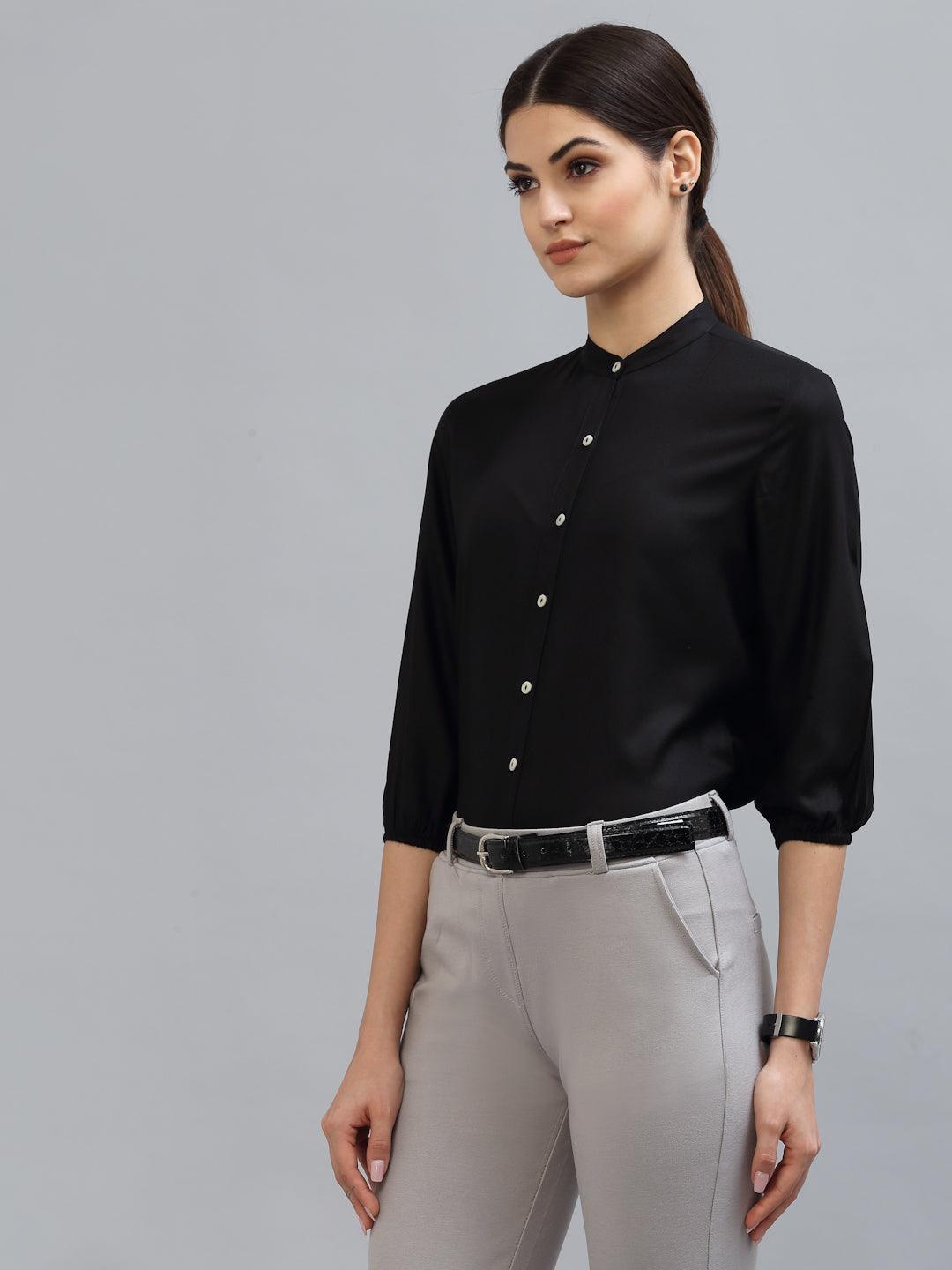 Style Quotient Women Solid Black Viscose Rayon Formal Shirt-Shirts-StyleQuotient