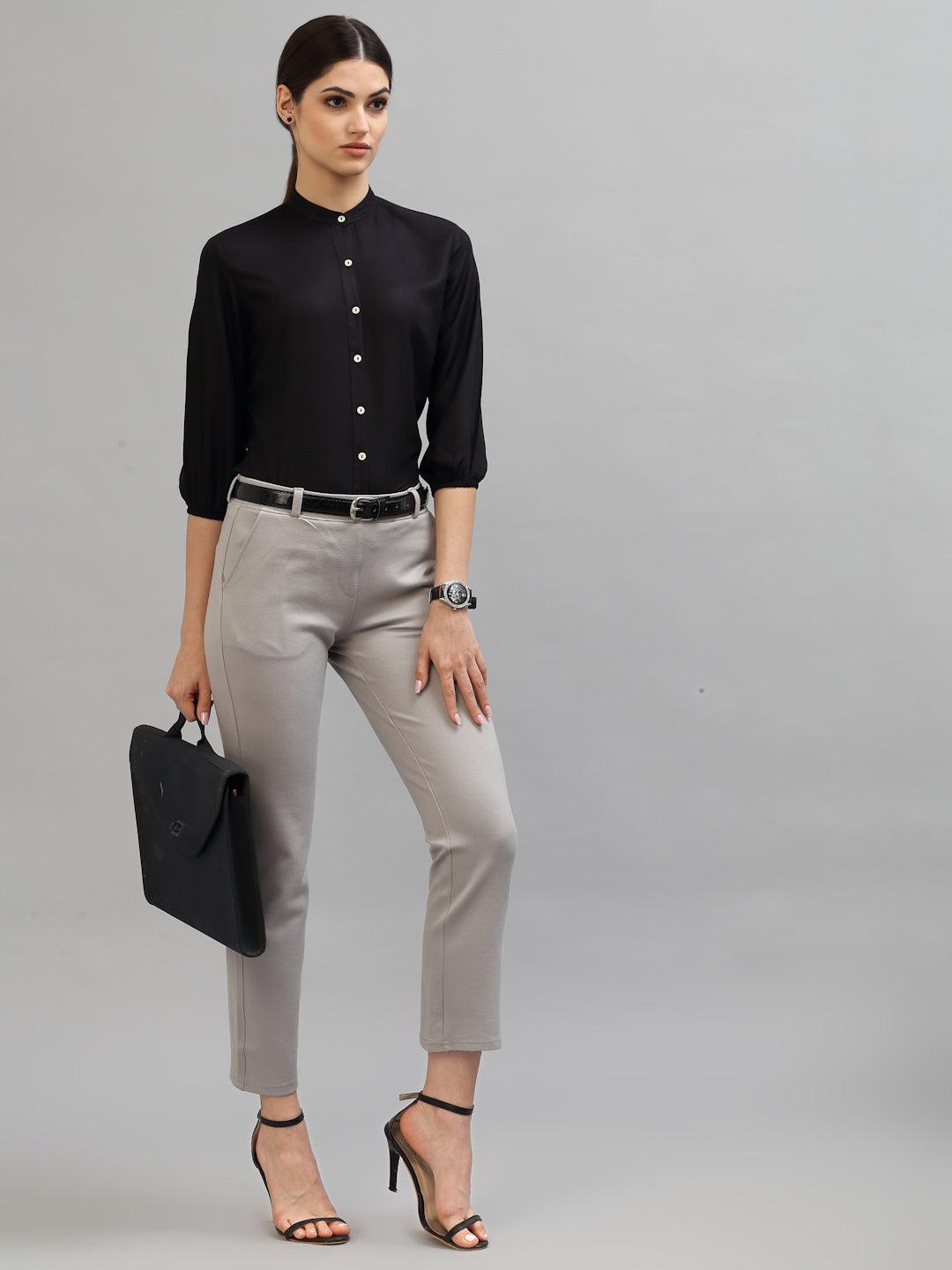 Style Quotient Women Solid Black Viscose Rayon Formal Shirt-Shirts-StyleQuotient