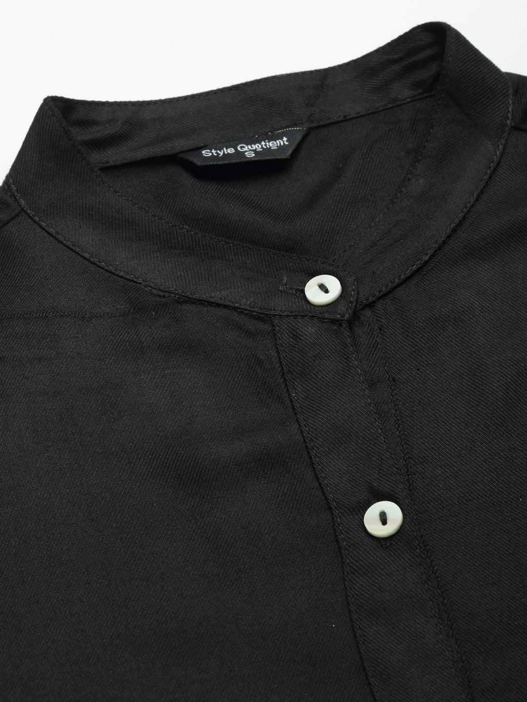 Style Quotient Women Solid Black Viscose Rayon Formal Shirt-Shirts-StyleQuotient